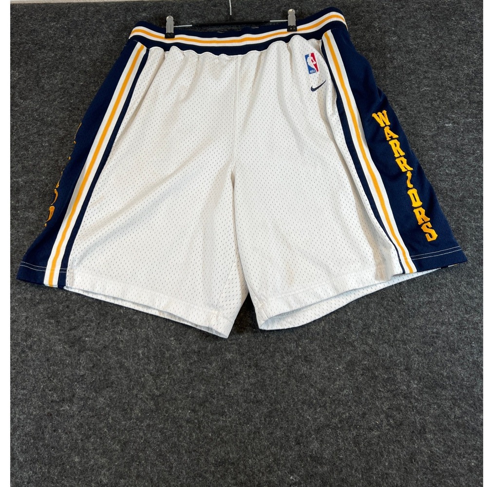 VINTAGE Nike NBA Golden State Warriors Shorts Mens 2XL White Mesh Basketball